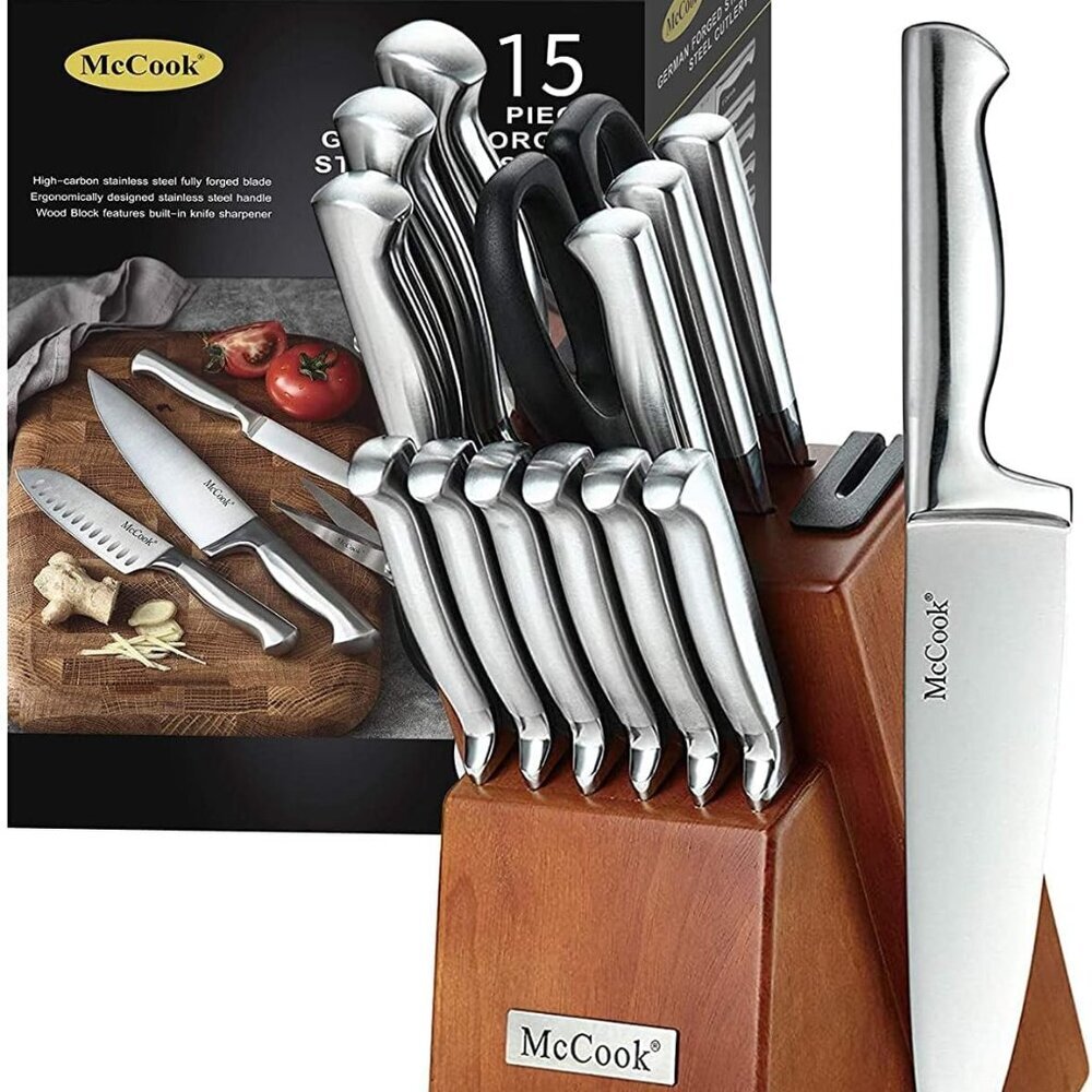 Knife Sets, German Stainless Steel Kitchen Knife Block Sets with Built-in Sharpe